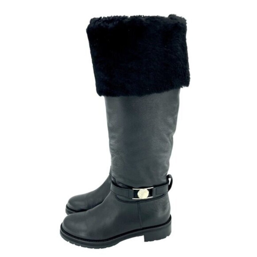 Versace Collection Tall Boots Black Leather Fur Shearling SZ 36 EU New $995